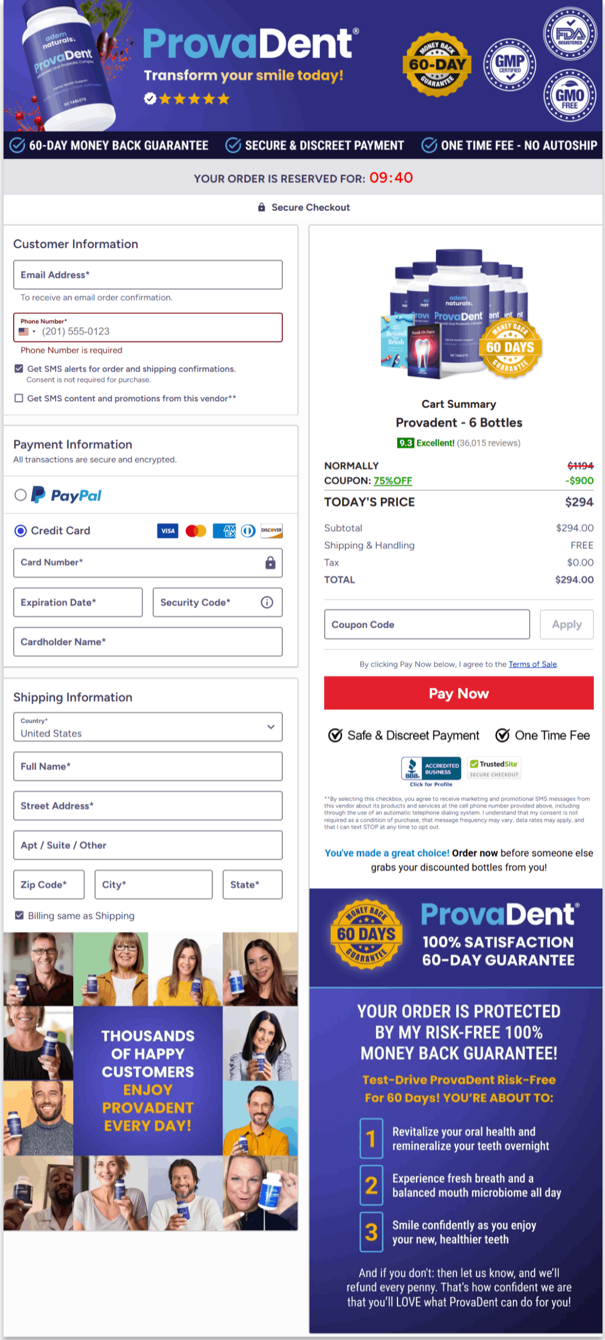 ProvaDent Secure Checkout Page